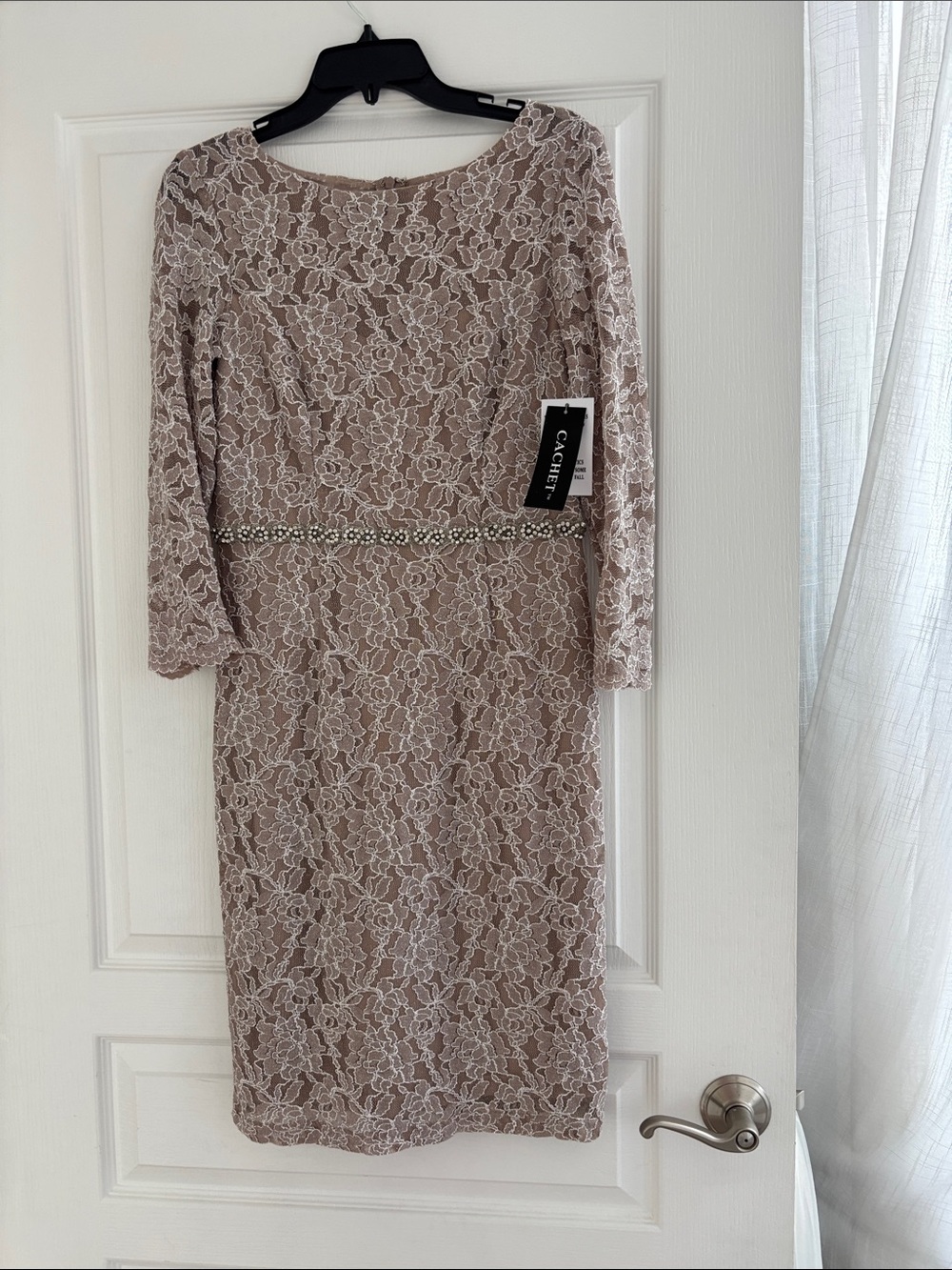 NWT - Cachet Tan Lace Sheath Dress